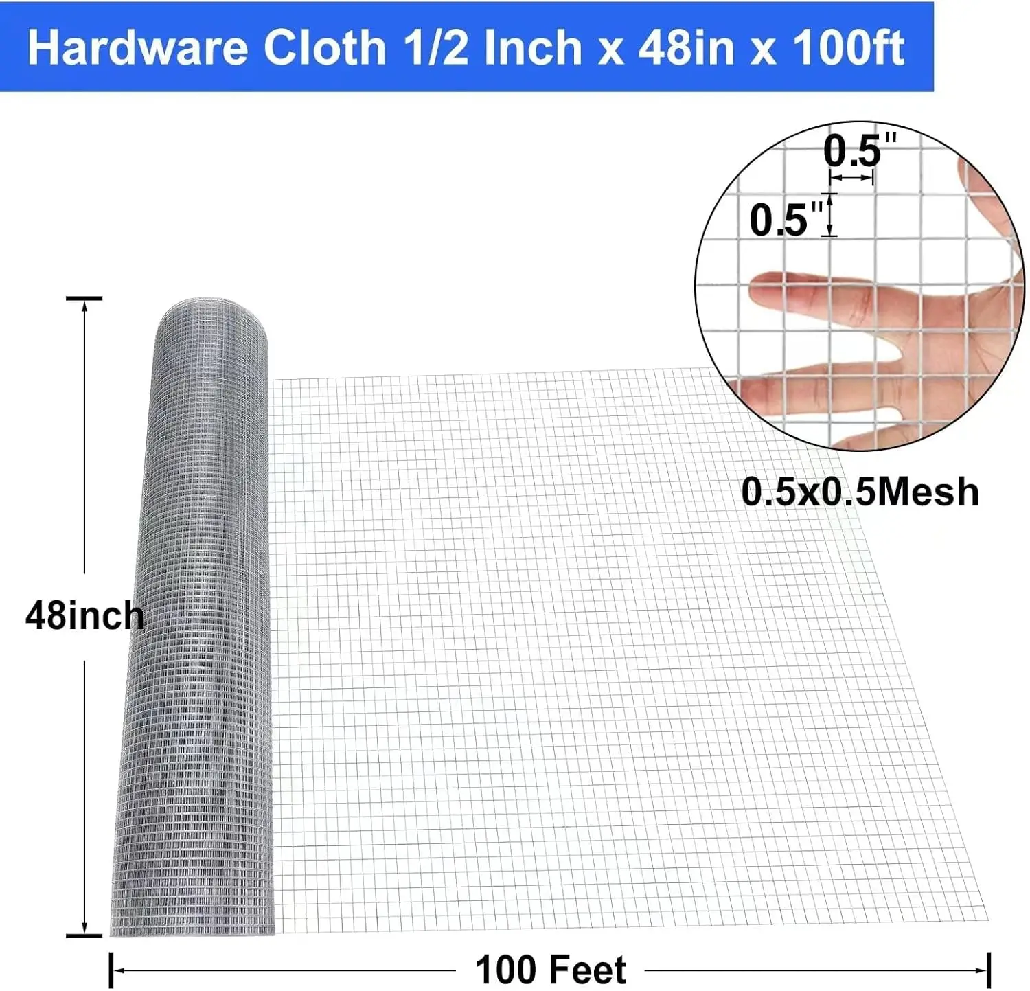 1/2 inch 48inch×100ft Chicken Wire Fence, Galvanized Welded Cage Wire Mesh Roll Supports