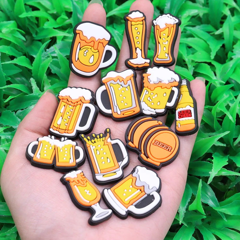 Mix 50pcs PVC Drinks Cheer Beer Sandals Shoe Charms Accessories Adult Designer Decoration DIY Backpack Bracelet Adult Gift