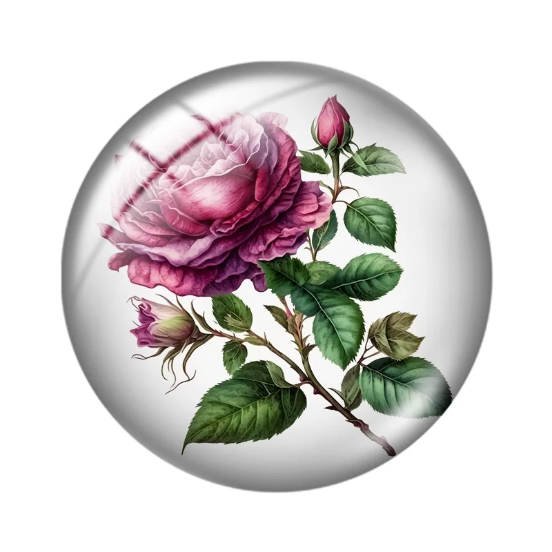 Watercolor roses mix 12mm/18mm/20mm/25mm Round photo glass cabochon demo flat back Making findings