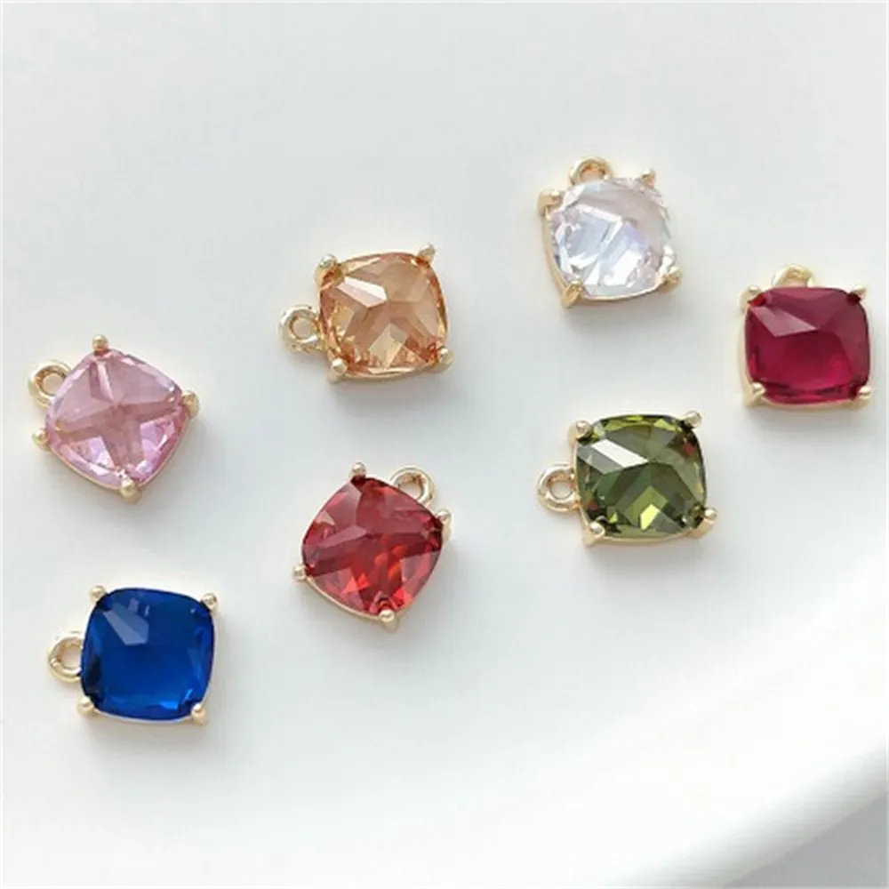 

14K Gold Inlaid Zircon Pendant Square Colored Zirconium Single Pendant Handmade Diy Bracelet Ear Jewelry Charms Pendant K502