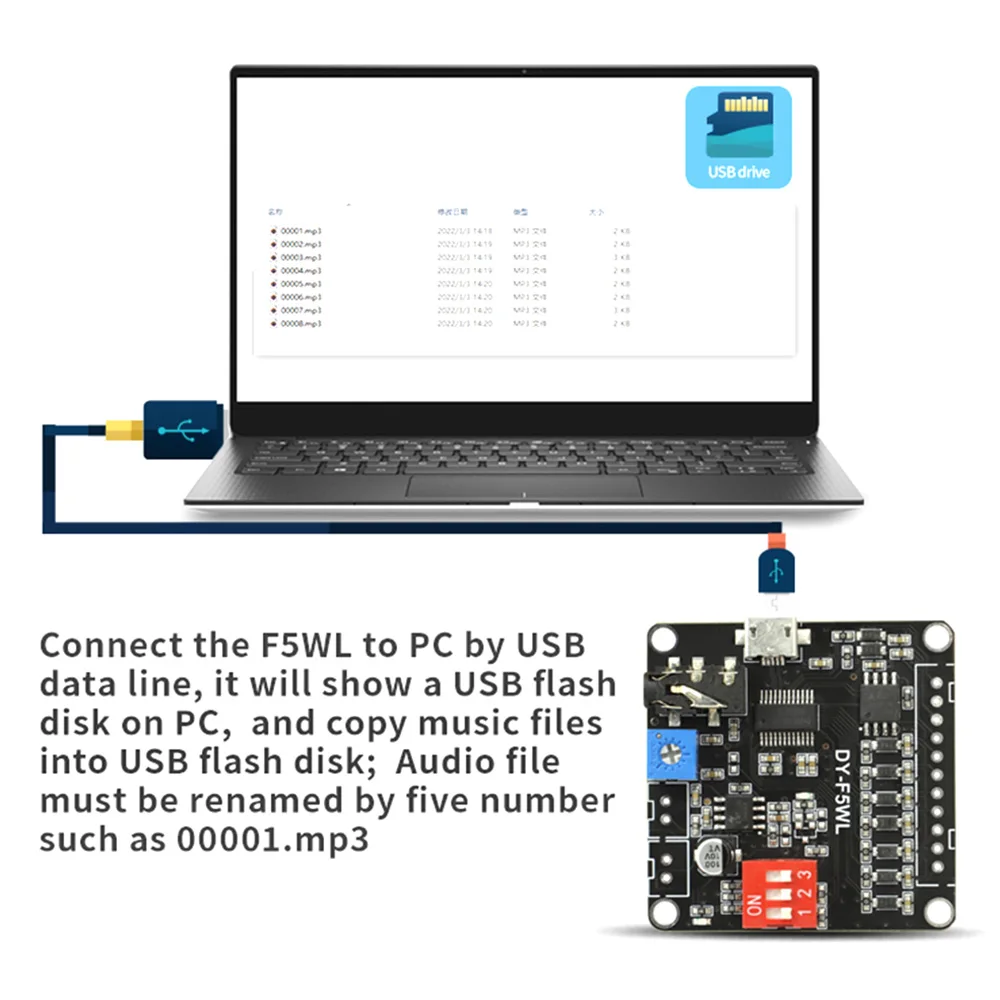 Imagem -04 - Módulo de Controlo de Reprodução de Mp3 de Voz Gatilho Um-para-um Classe d Áudio Personalizado F5wl para Mp3 Wav Armazenamento 32m 5w 9-way dc 75v