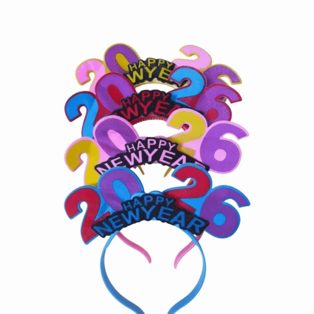 LED توهج 2026 سنة جديدة سعيدة عقال التصوير الفوتوغرافي أغطية الرأس عدد الرسالة LED توهج العصابات الشعر البلاستيك الملونة #3