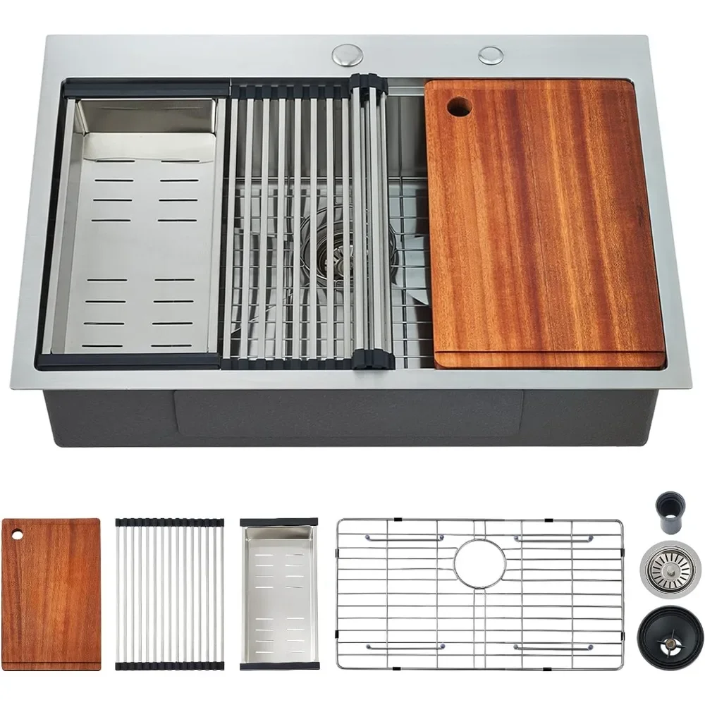 

30 X 22 X 10 Kitchen Sink with Cutting Board, Drop in Stainless Steel 16 Gauge Sinks, Single Bowl Workstation Kitchen Sink