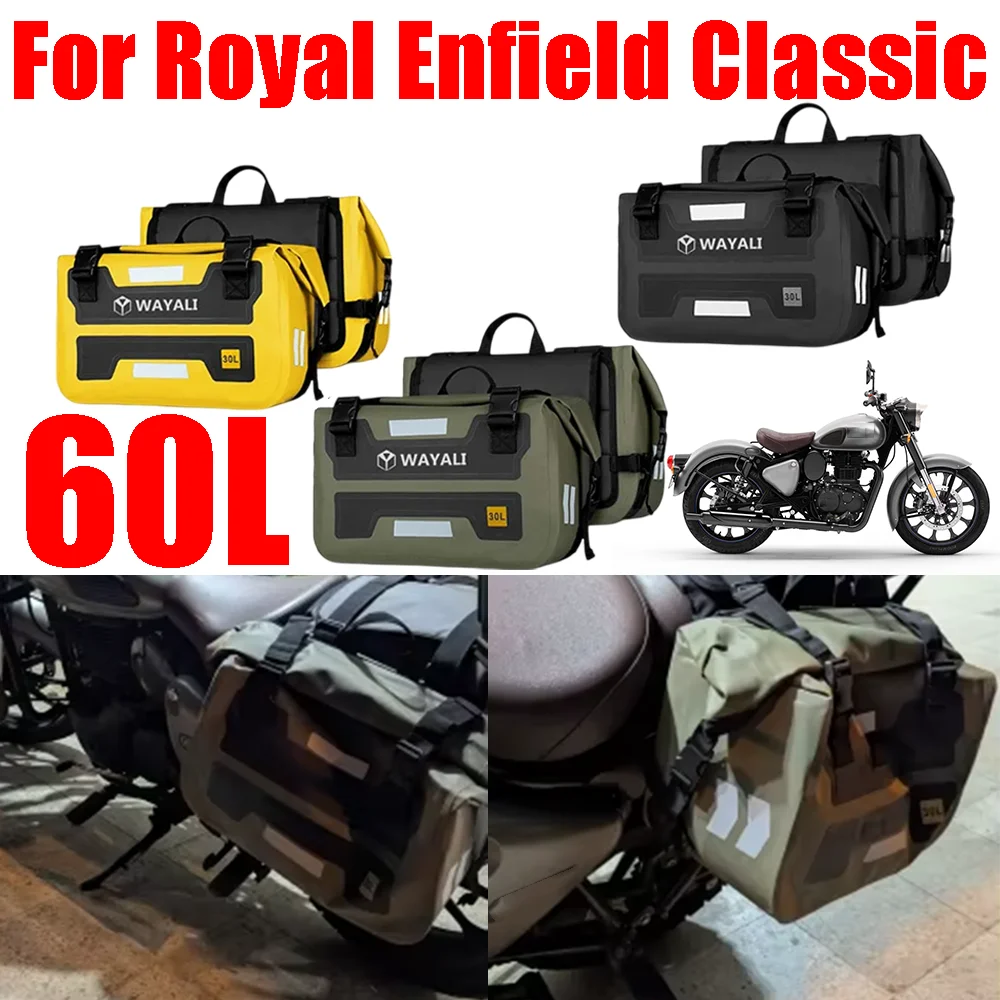 Motorcycle Saddle Bag Quick Release Pannier Travel Luggage Storage Bags Waterproof Bag 60L For Royal Enfield Classic 350 500 650