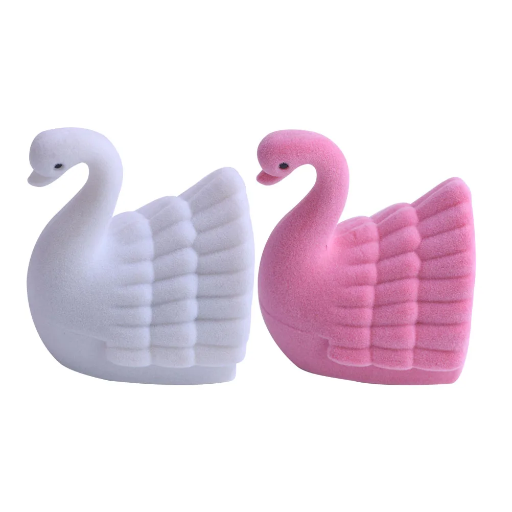 

2pcs Swan Shape Jewelry Case Fashion Jewelry Box Exquisite Ring Case Portable Storage Box for Women (White + Pink)