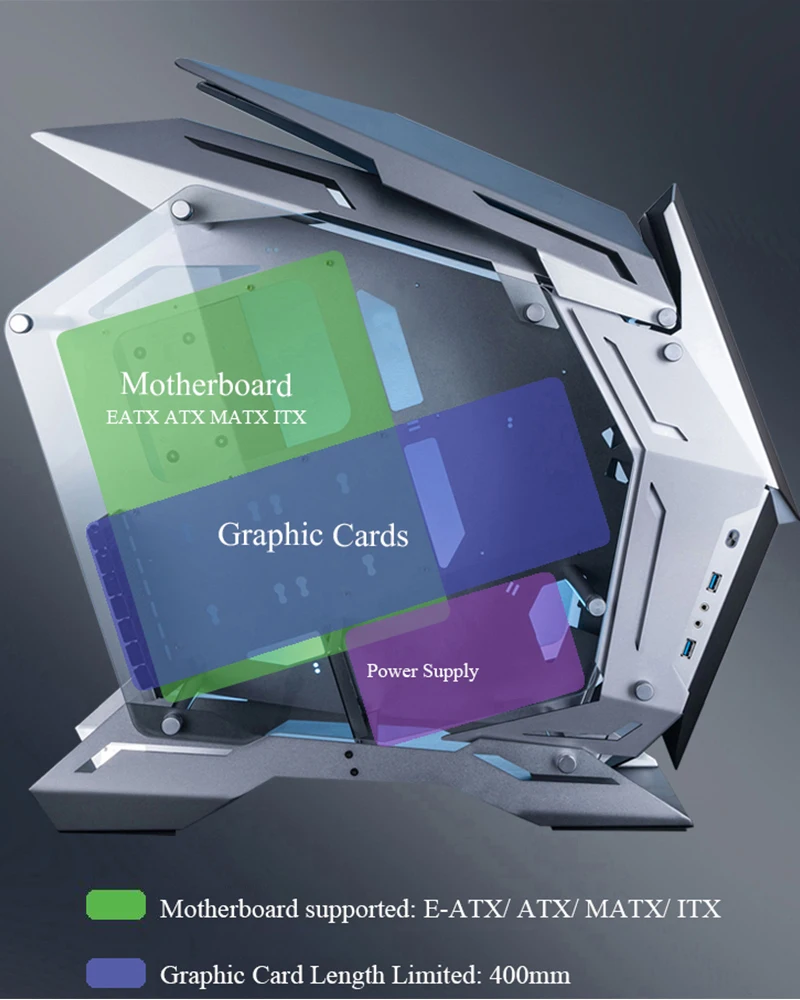 MOD-3 جميع الألومنيوم EATX الهيكل حالة الكمبيوتر دعم ATX MATX ITX 360 مللي متر برودة 5 فولت ARGB مفتوحة الجانب شفافة إطار الكمبيوتر المكتبي #4