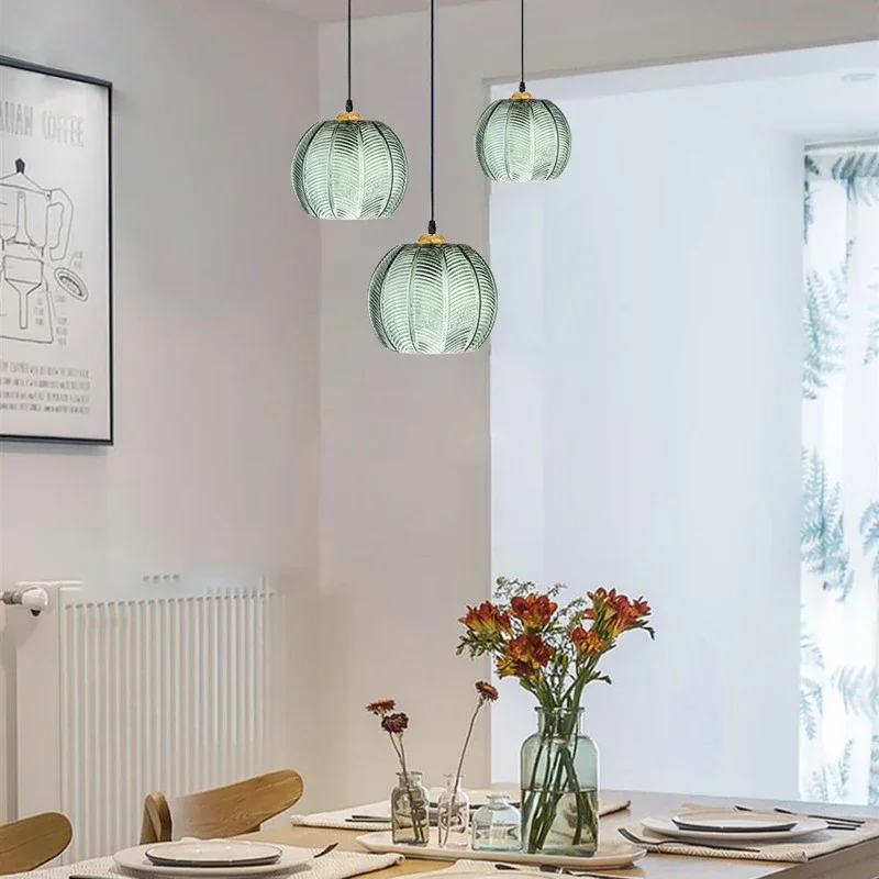 Modern, Minimalist And Personalized Dining Room, Bedroom, Bar Counter, Aisle Light, Green Leaf Patterned Glass Pendant Lights