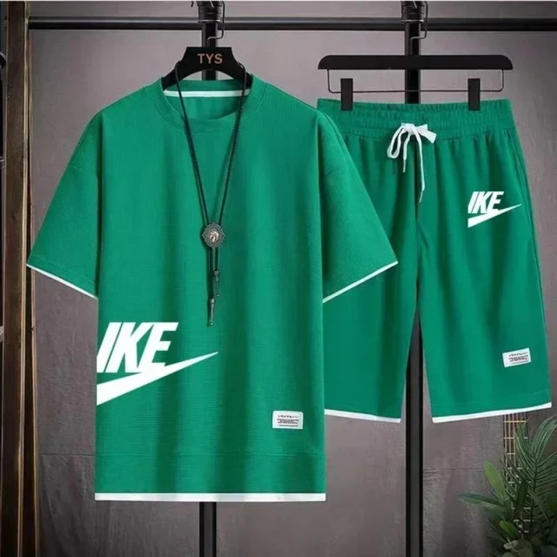 

New summer men's casual short-sleeved T-shirt and shorts sportswear set, outdoor men's breathable jogging shorts 2-piece set
