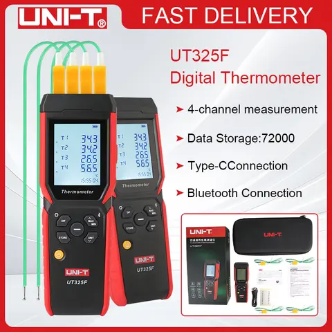 UNI-T UT325F Digital Thermometer 4 Channel Temperature Data Logger K J T E R S N Type Thermocouple Tester Bluetooth Thermometer