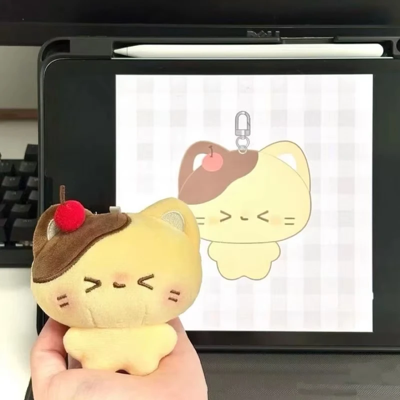 Kawaii Cartoon Kirschpudding Katze Plüsch Schlüsselanhänger Niedlicher Tier Rucksack Charm Weiches Stofftier Puppe Überraschung Kleine Geschenke