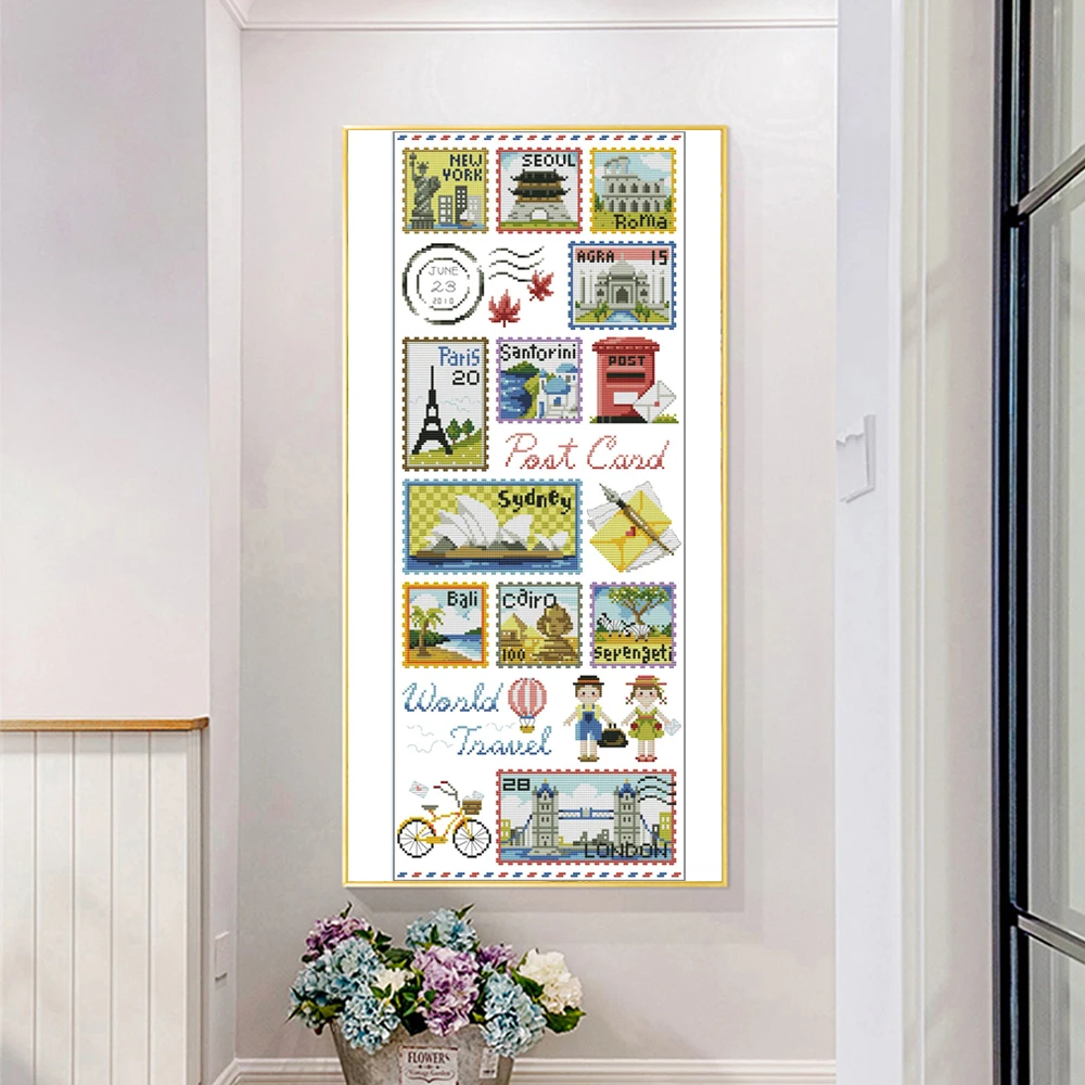 

Stamp Collection Printed Cross Stitch Kit 14CT 16CT 11CT Fabric Aida Handmade Embroidery Set DIY Home Decoration Gift Joy Sunday