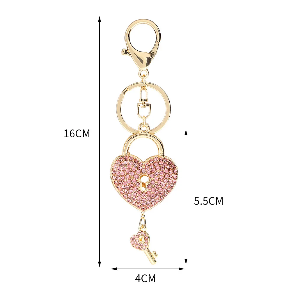 1PC Rhinestone Heart Lock Keychain with Key Sparkling Love Keyring Decoration for Bag Purse Wallet Handbags Backpack Best Gifts