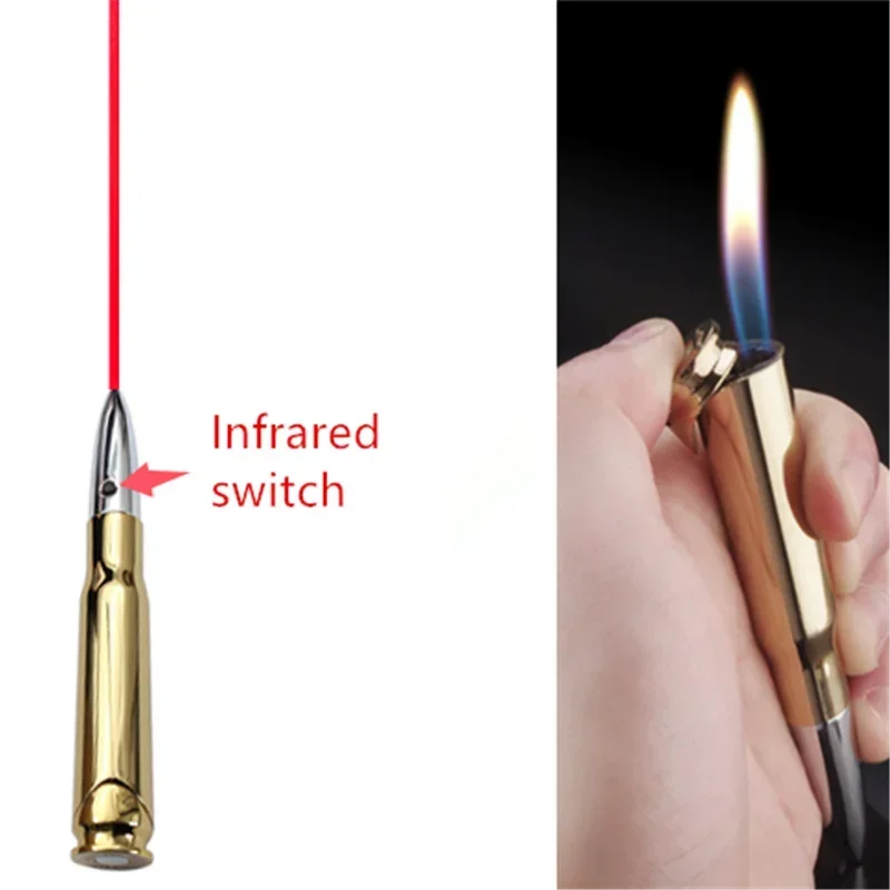 Creative Bullet Shape Lighter with Red Laser – Refillable Windproof Butane Flame Metal Cigarette Lighter for Men