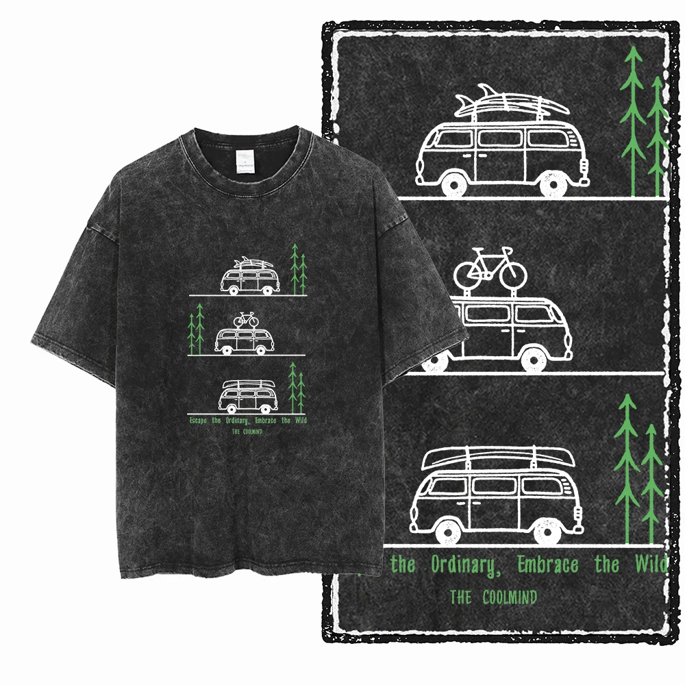 كول الشارع الشهير الرجال والنساء حجم كبير تي شيرت YN التخييم وفان الحياة المطبوعة القطن حمض غسلها نمط للجنسين تي شيرت