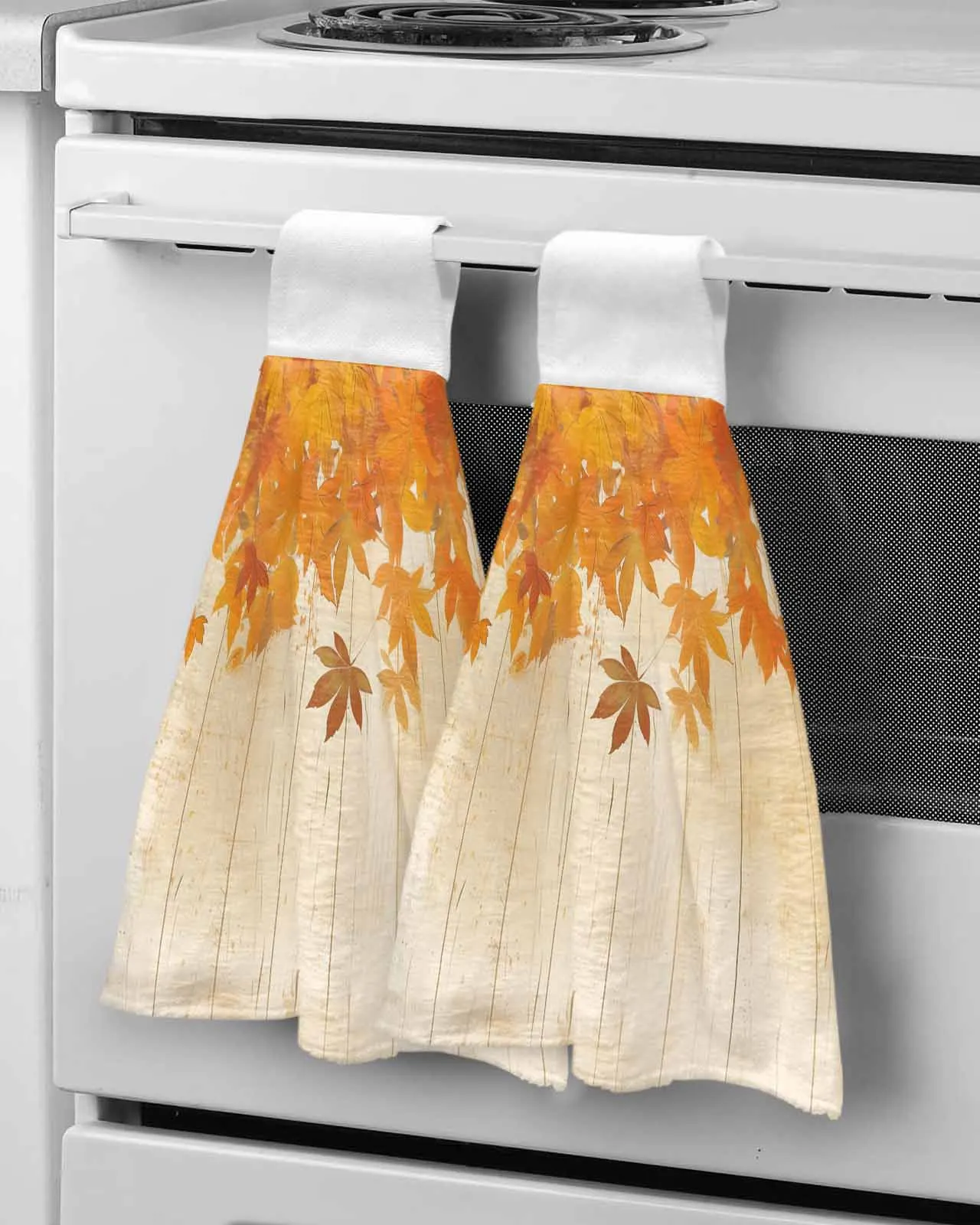 Autumn Maple Leaf Wooden Board Wipe Hand Towel Absorbent Hanging Towels Home Kitchen Wipe Dishcloths Bathroom Bath Wipe