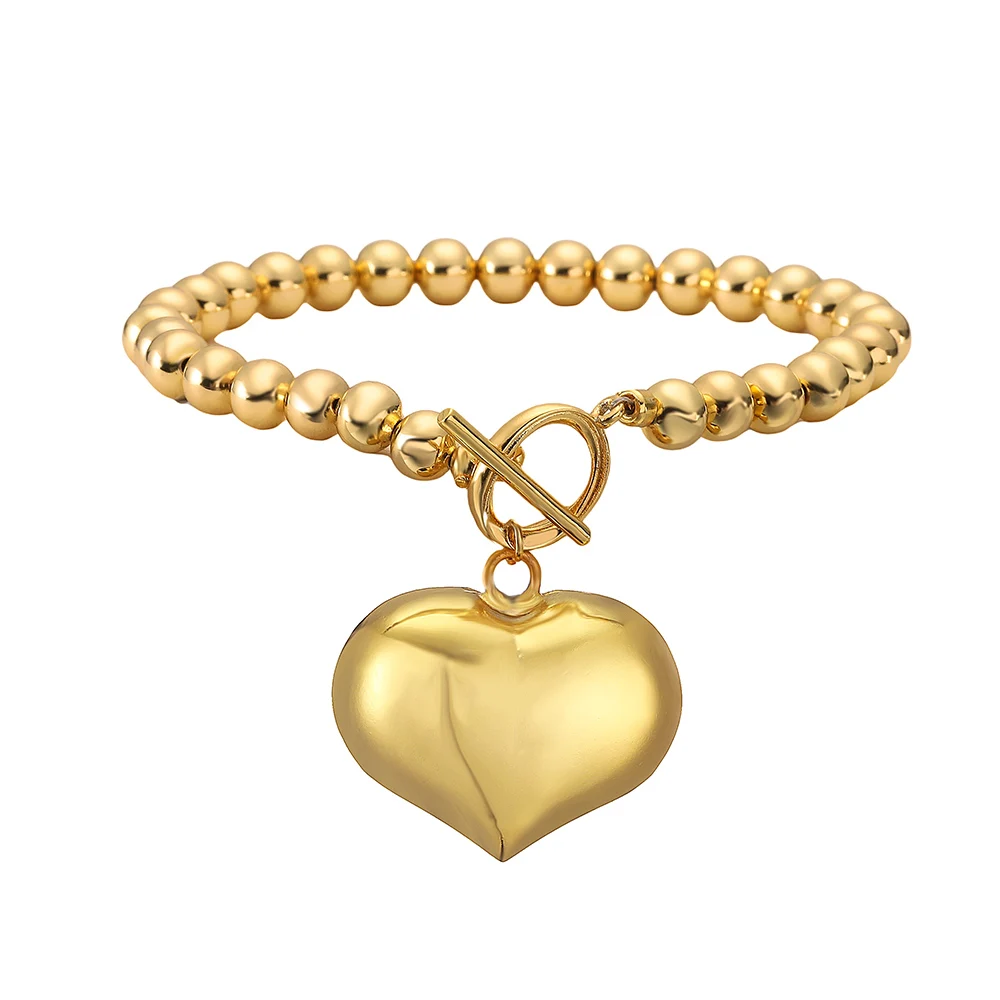 HECHENG, European and American Exaggerated Glossy Big Peach Heart Brass Beads Necklace Fashion Jewelry For Woman Clavicle
