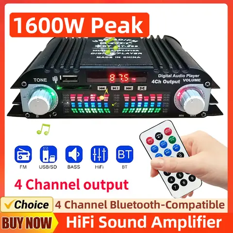 리모컨 블루투스 호환 홈 카 파워 앰프, 1600W 피크 파워 가라오케 플레이어, FM USB 미니 HIFI 디지털 스테레오 앰프