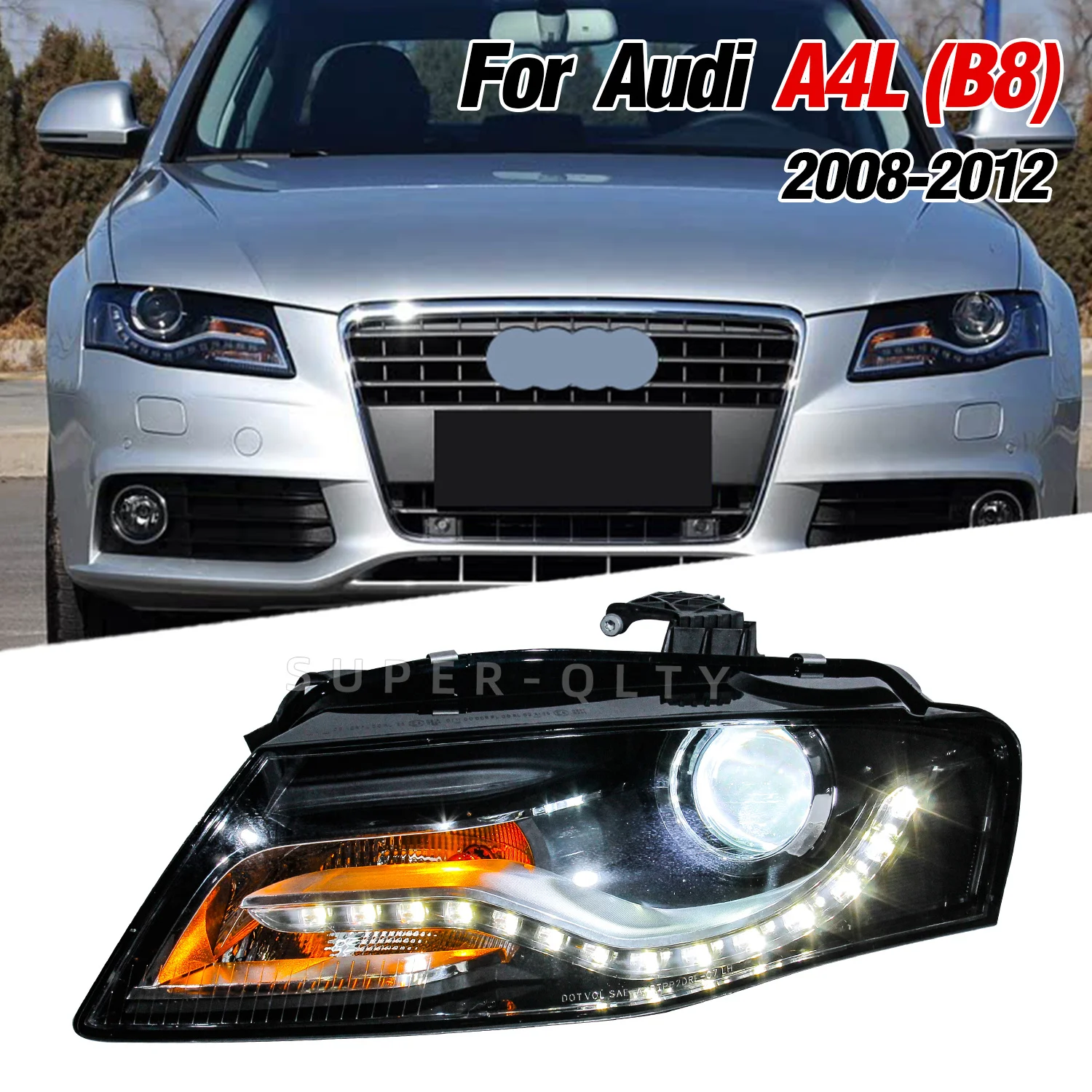 For Audi A4 2008-2012 (B8) Upgrade Projector LED Headlights with DRL Turn Signal Plug and Play Headlight Assembly 2PCS