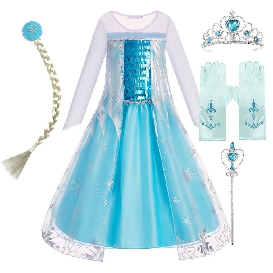 

Children Elsa Fantasy Baby Princess Christmas Tulle Clothes Kids Cosplay Birthday Sequins Costume Cinderella Party Dress Up