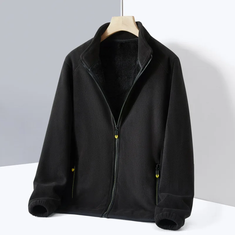 

Men's Autumn and Winter Thick Velvet Outdoor Sports Double-sided Warm Standing Collar Cardigan Sweater Jacket Fleece Top