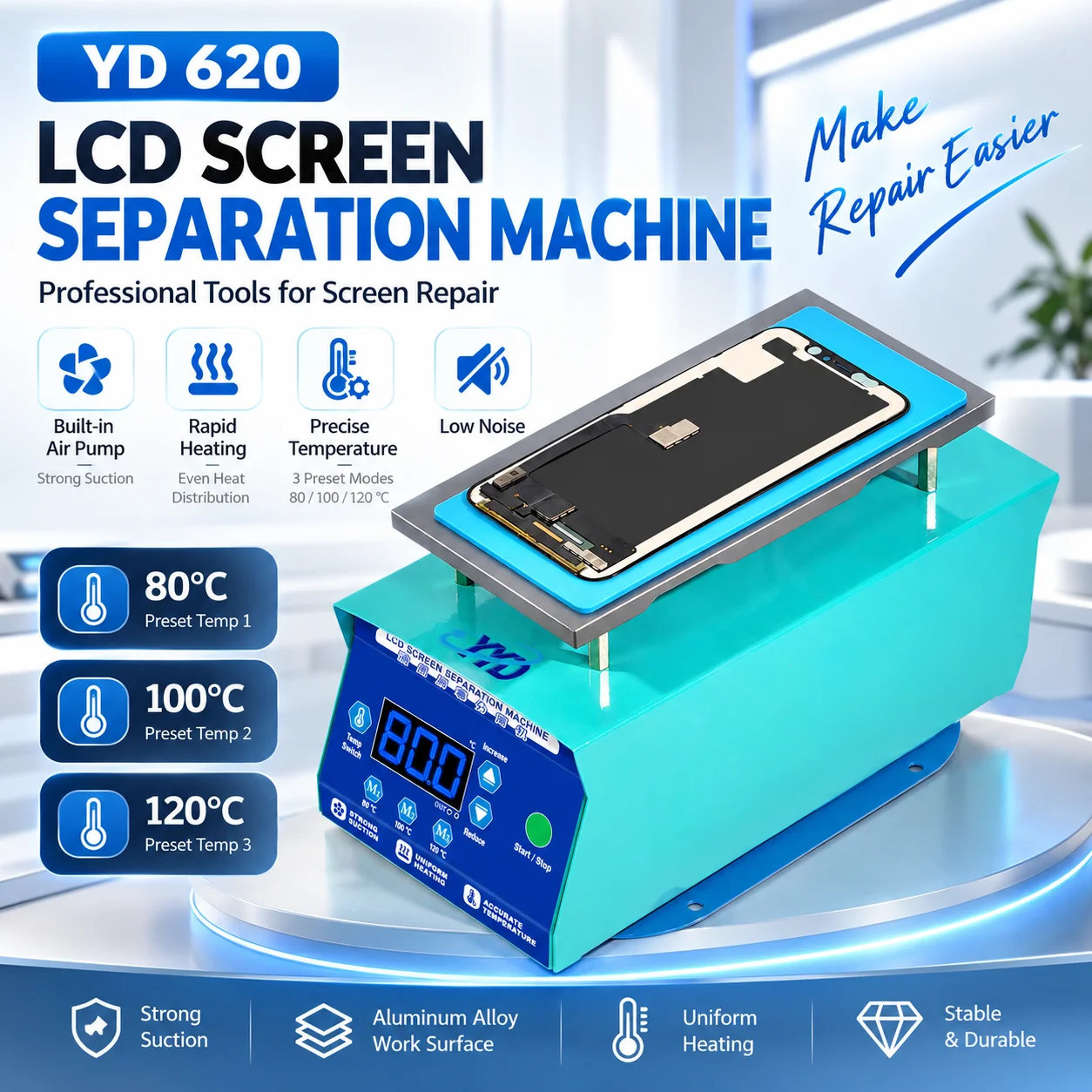 YYD YD 620 Vacuum Screen Separator for Cell Phone Repair Strong Suction for Heating Separating Cell Phone Screens Tools