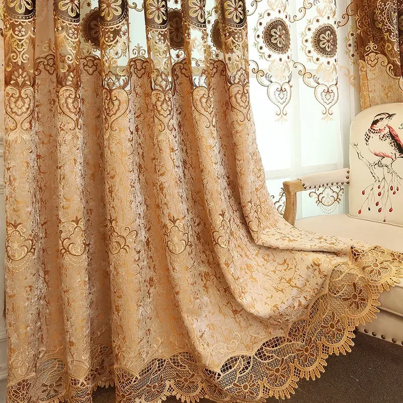 Curtains for Living Dining Room Bedroom New European Style Water Soluble Embroidery Chenille Hollow Windows Door Kitchen Palace