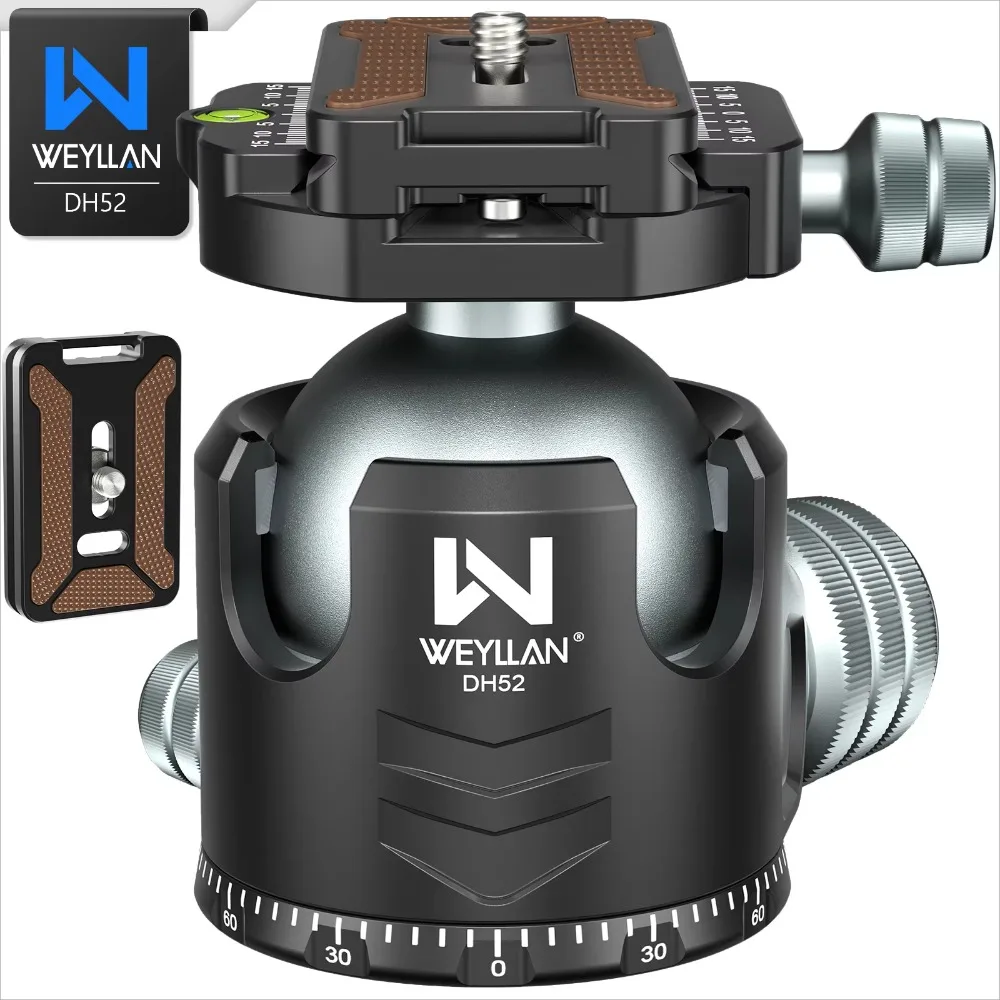 

WEYLLAN 52mm Professional Tripod Head for DSLR Camera Tripod Monopod Arca Quick Release Plate Low Profile Ballhead Max Load 30kg