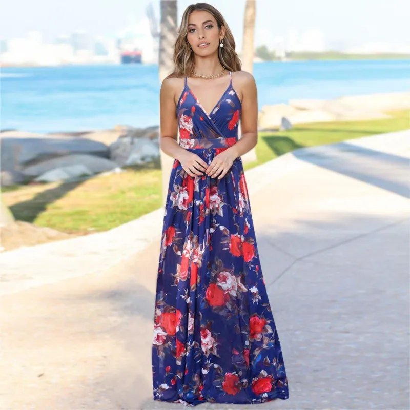 Sexy Vrouwen Boho Lange Wrap Zomer Jurken V-hals Maxi Avond Party Wedding Holiday Elegante Bloemen Strand Jurk Vestidos De fiesta