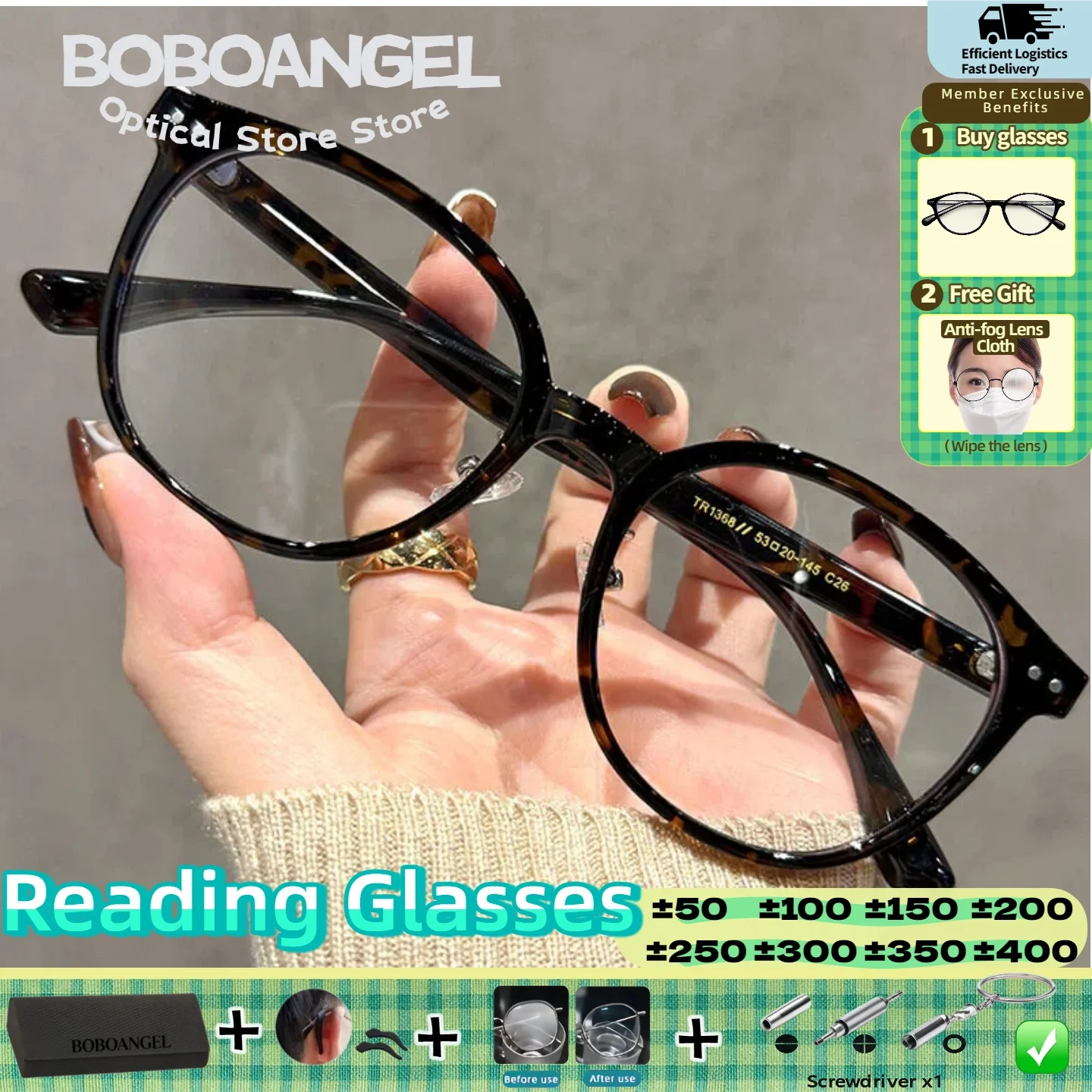 

BOBOANGEL Women Men Fashion Anti Blue Ray Reading Glasses Ultralight Round Myopia Eyewear Progressive Eyewear Prescription Lens