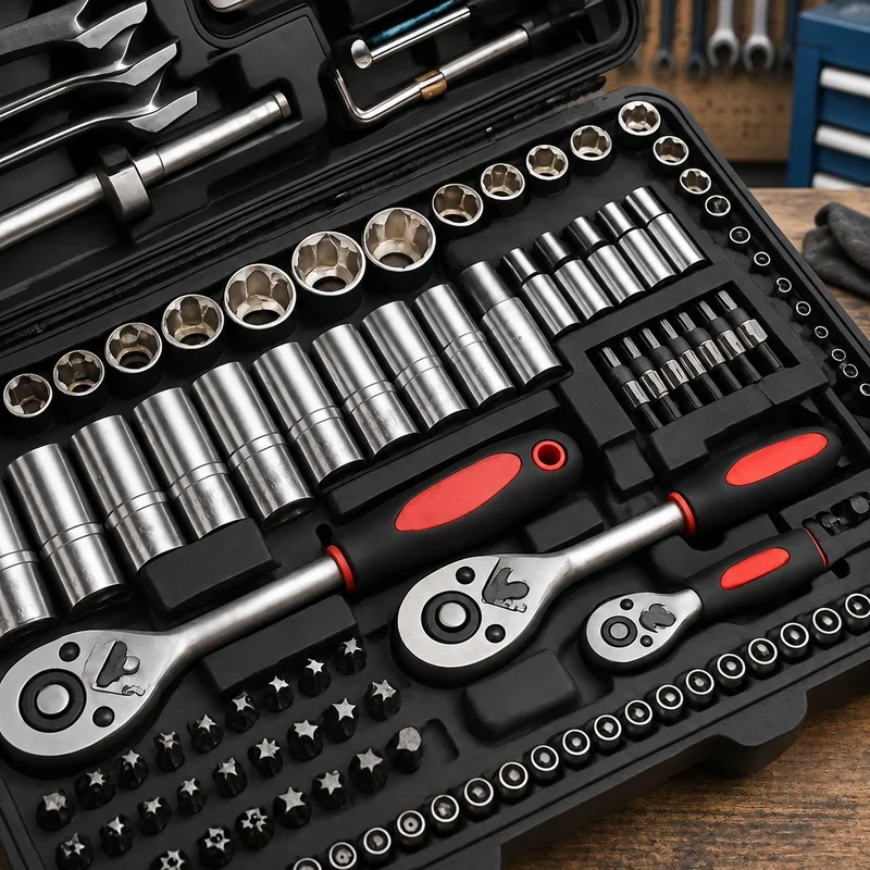 46-Piece Chrome Vanadium Socket Set with Ratchet, Extensions, and Storage Case for Car and Home Repairs