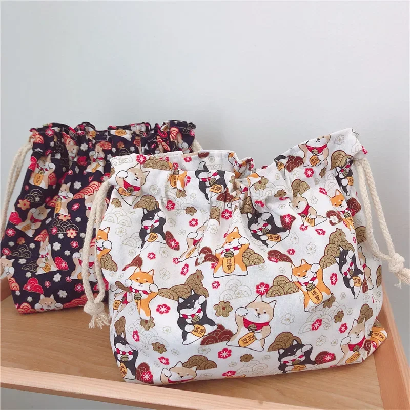 Bolsa de algodón con cordón para mujer y niña, organizador de oficina portátil con diseño de animales bonitos, 1 unidad