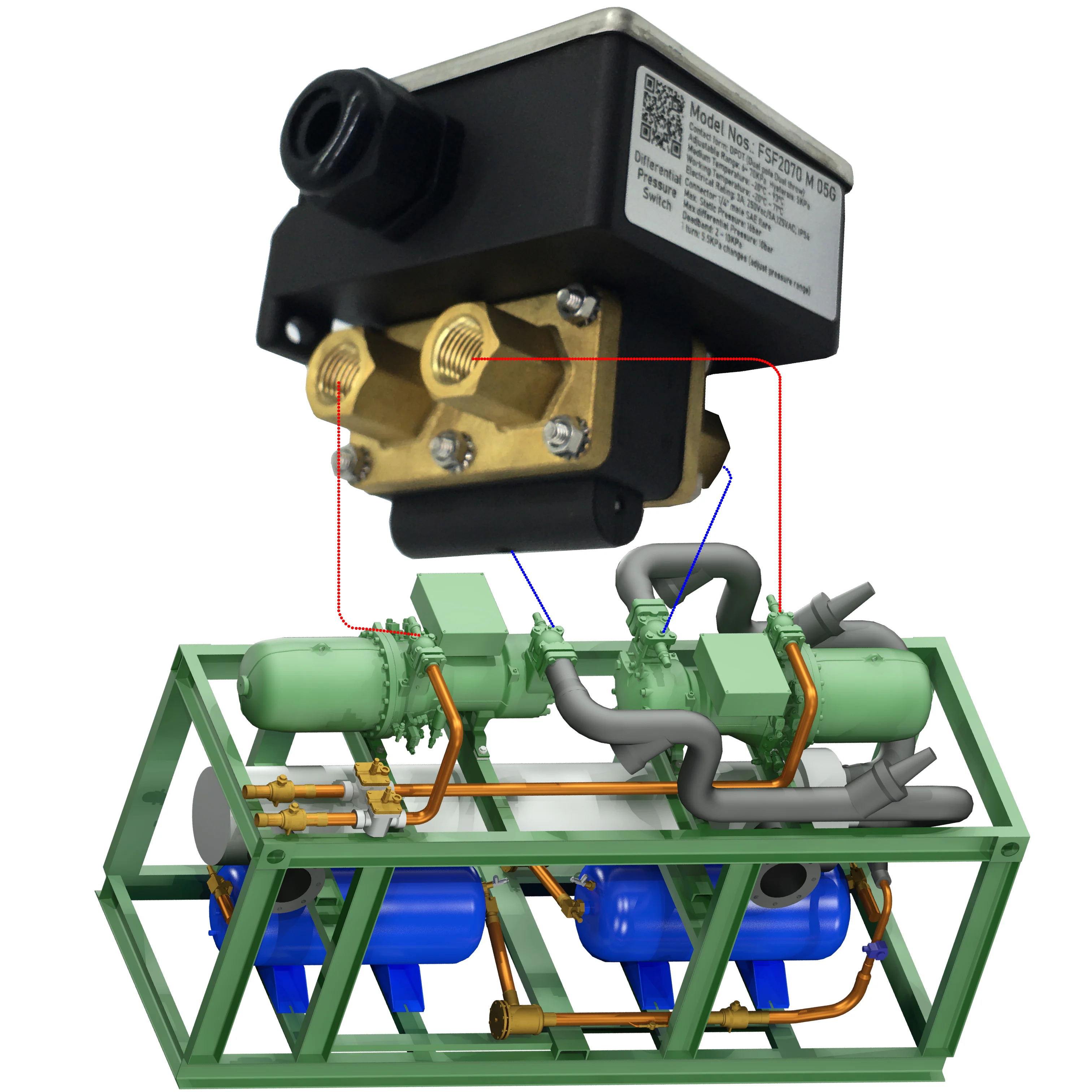 40m high pump head DPDT differential pressure switches are used in district heating & cooling water loops for constant pressure