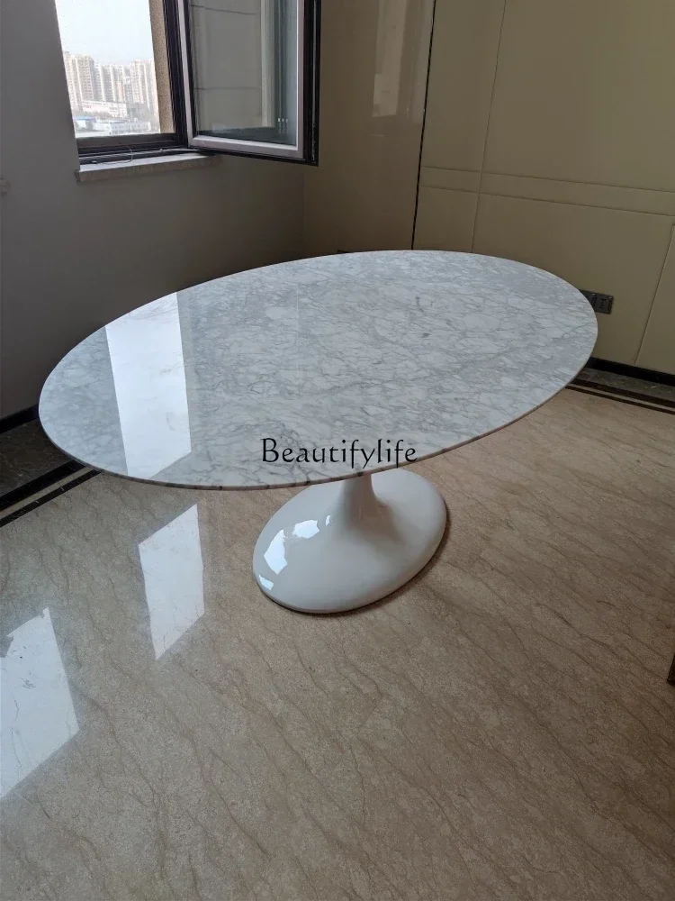 Natural Marble Dining-Table Oval Small Apartment Luxury Slate Dining Table