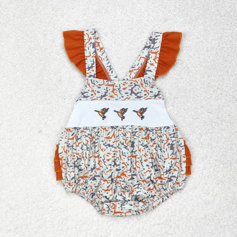 

New rts hot sale baby girls summer romper wholesale boutique embroidery duck leopard pattern girls romper