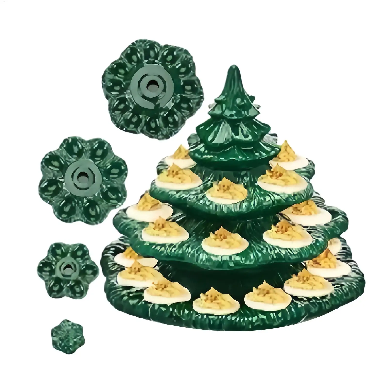 4 Layer Christmas Tree Shaped Deviled Egg Tray Party Tableware 26 Hole Serving Tray for Holiday Gatherings Thanksgiving Wedding