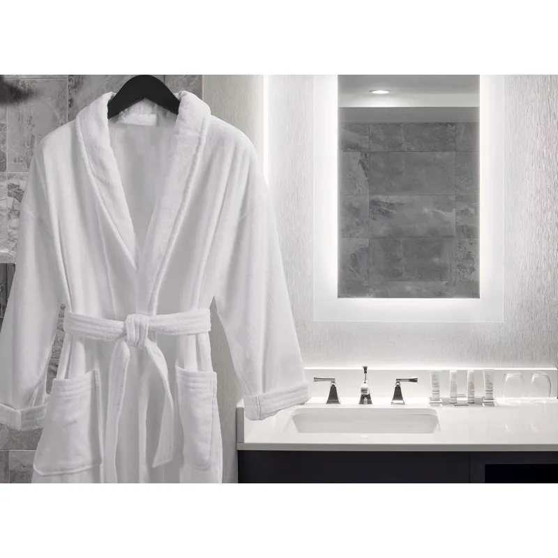 

Terry Velour Bathrobe - Luxury 100% Cotton Hotel Spa Robe - Plush, Absorbent, Machine Washable - Shawl Collar, One Size