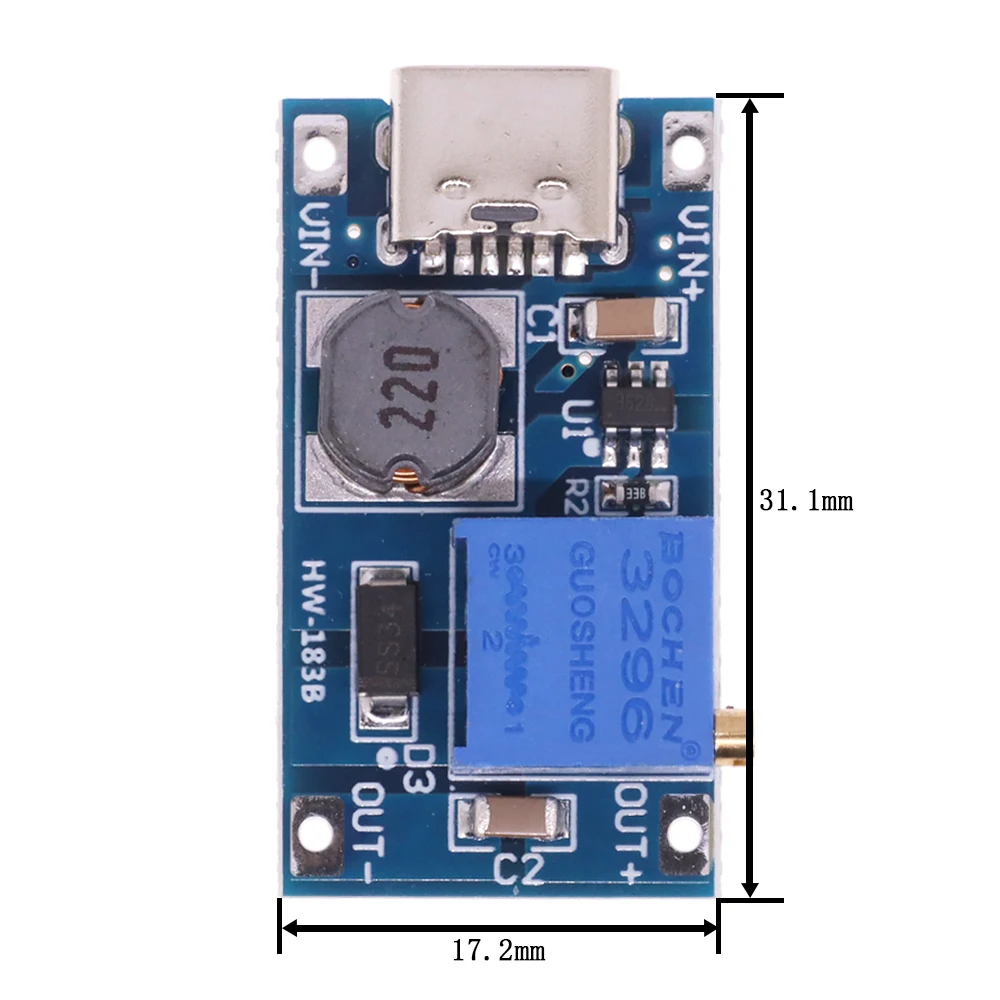 MT3608 DC-DC Adjustable Boost Module 2A Boost Plate Step Up Module With MICRO TYPE-C USB 2V-24V to 5V 9V 12V 28V For Arduino