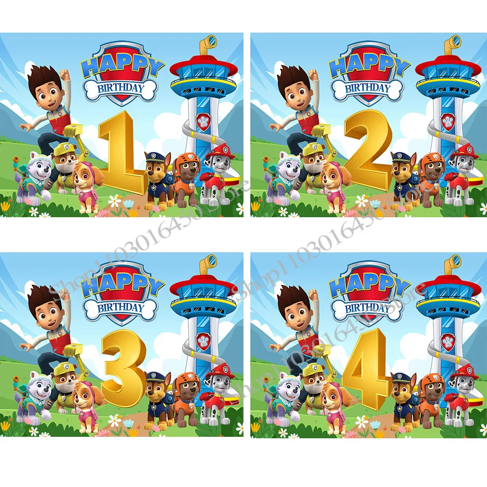 Custom Age Backdrop PAW Patrol For Boys Birthday Party Kids Cute Dogs Photography Background Photo Baby Shower Banner Decors