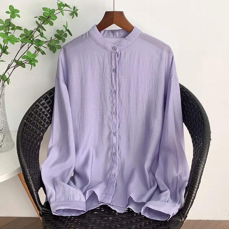 

Faionable Purple irt Casual Thin Long Sve Women's Top Ele Aosphere Leisure Sle Cotton Polyester Blend