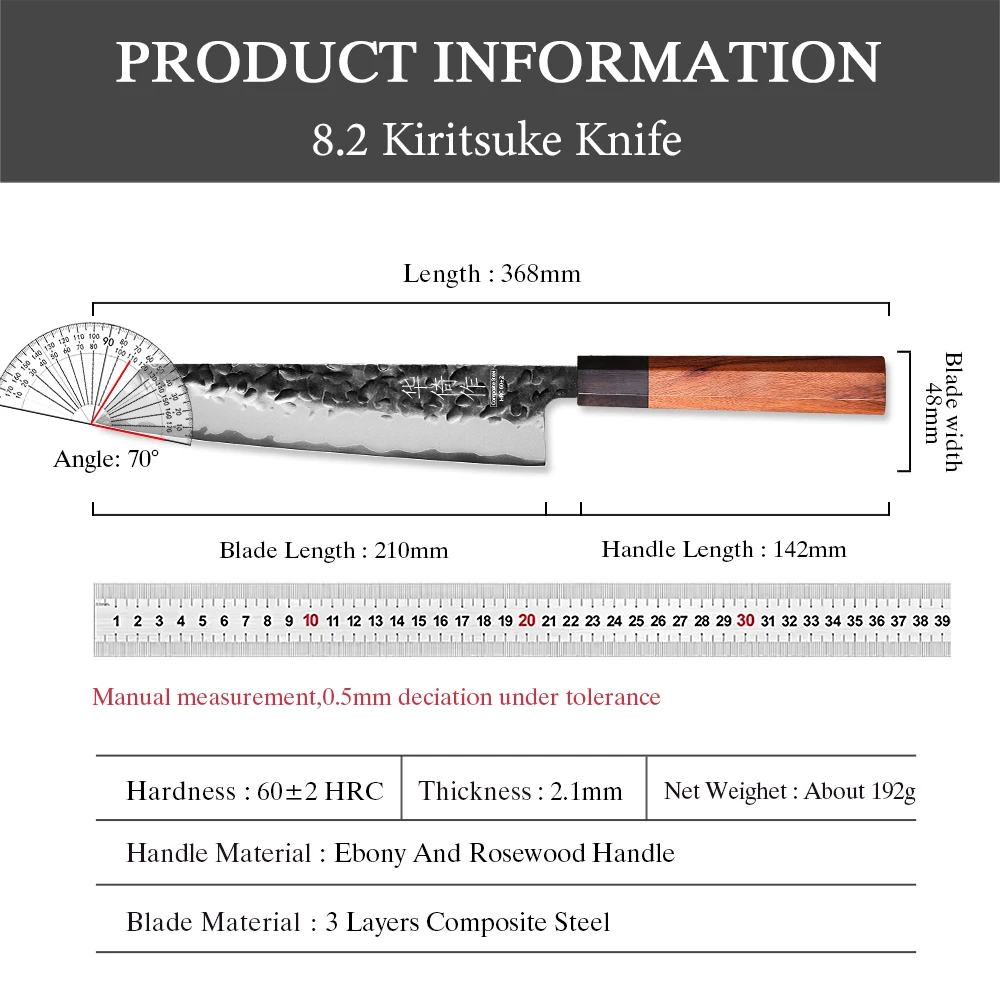 8.2-inch Japanese Kiritsuke Knife Composite Steel Hand Forged Professional Bunka Chef Knives Kitchen Utility Sharp Cooking Tools
