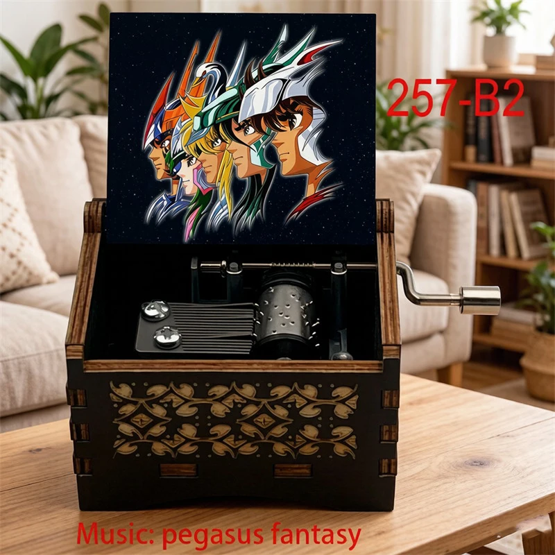 Anime Pegasus Fantasy Melody Anime Wooden Music Box Hand Movement Special Childhood Gift for Fans Birthday Christmas New Year