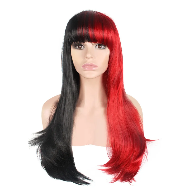 عبر الحدود أوروبا وأمريكا COSAnime شعر مستعار ملون أسود أحمر يين يانغ خوذة للنساء شعر طويل كبير متموج مجعد الشعر مع B #2