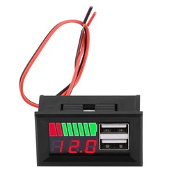 Dual USB Car Voltímetro, Voltagem Medidor Painel, 12V Chumbo Ácido, 3S Lithium Battery Capacity Indicator, Tester Power, 5V, 2A