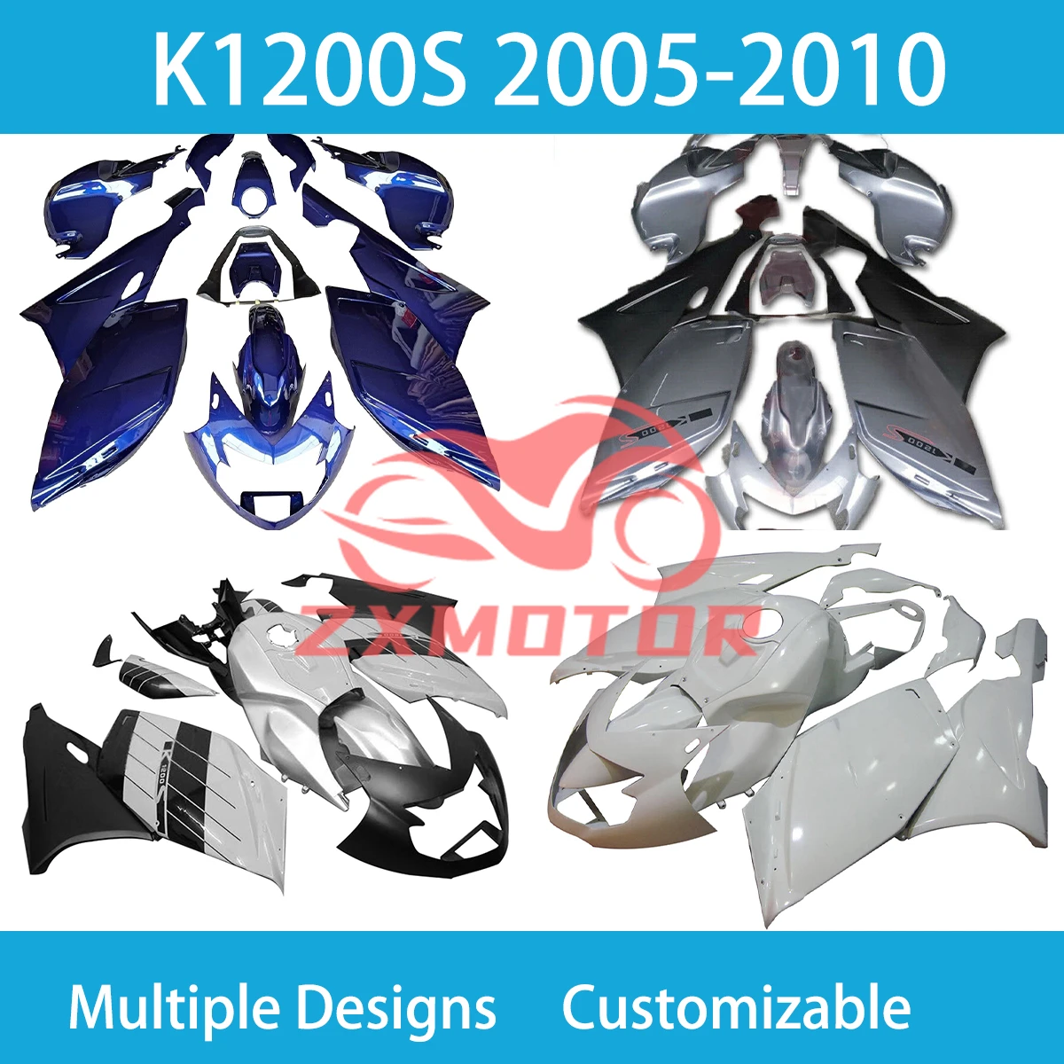 Motorcycle Full Body Parts Fairing Kit K 1200S 2005 2006 2007 2008 2009 2010 ABS Accessories Fairings for BMW K1200S 05-10