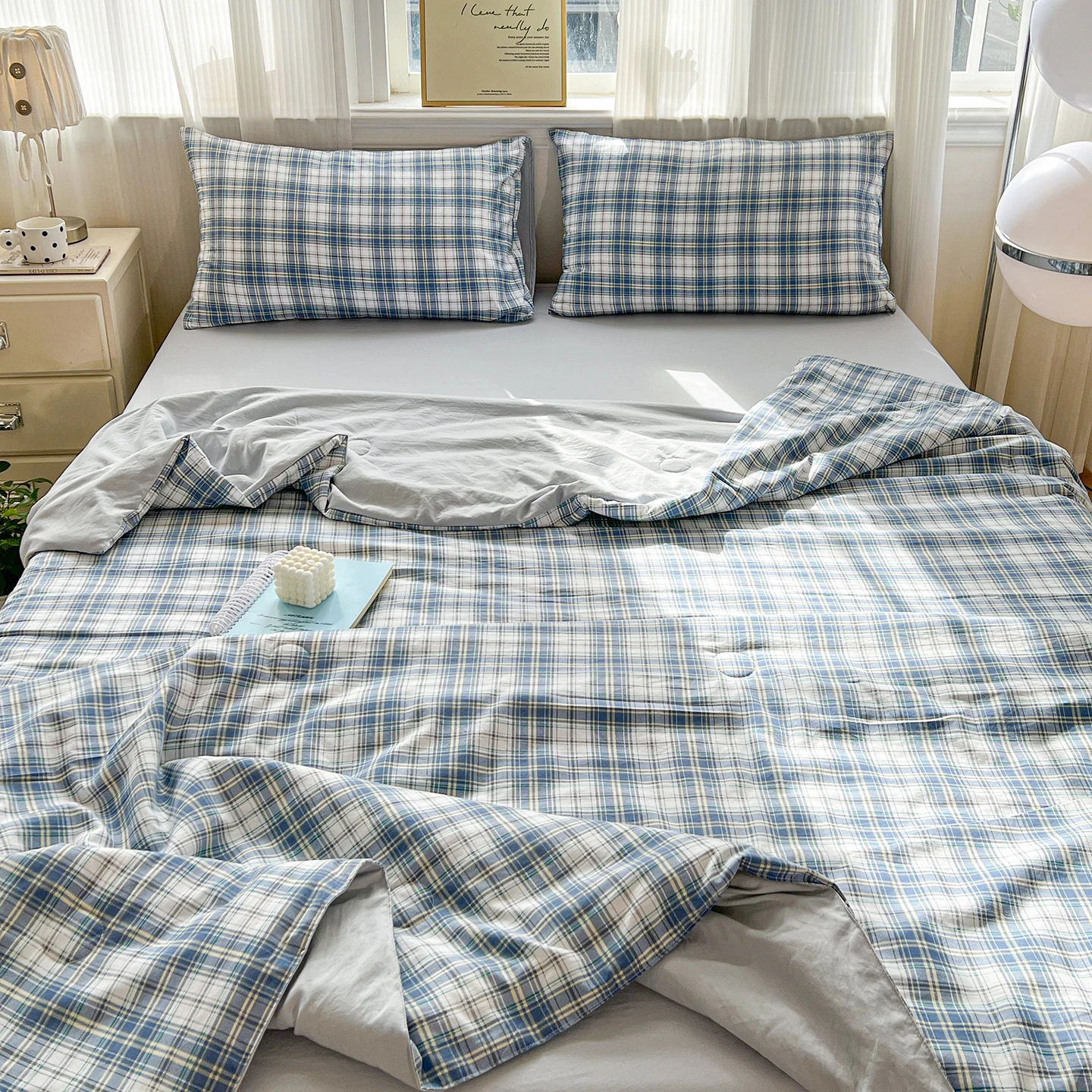 1pc Checkered Stripe Summer Duvet Single/Queen Size Comforter Summer Air-Conditioning Blanket Soft edredones para cama Quilts