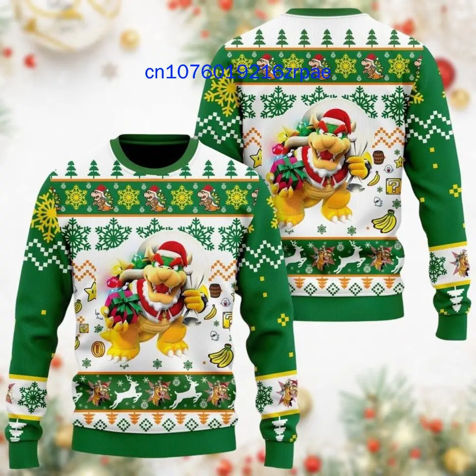 Super Mario Bowser Weihnachten Hässlicher Pullover Herren Damen 3D-Druck Hässliches lässiges Sweatshirt Weihnachtssweatshirt