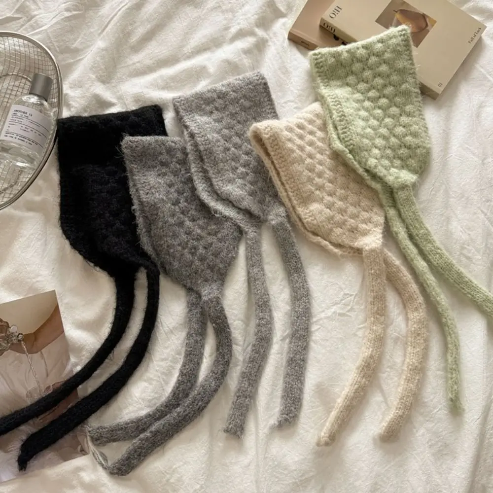 Personality Thickening Wool Strappy Ear Muff Windproof Keep Warm Knitted Earmuffs Handmade Solid Color Earlap Warmer Girls