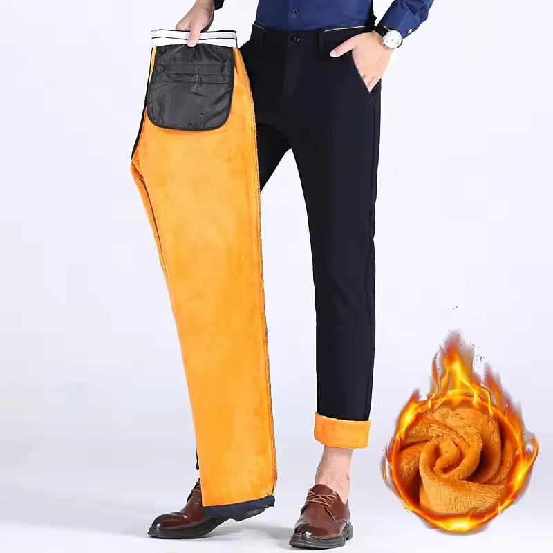 2025 شتاء جديد سميكة مستقيم سليم الدافئة الأعمال عادية مكتب الذكور المخملية السراويل الكلاسيكية الرجال الصوف سراويل تقليدية