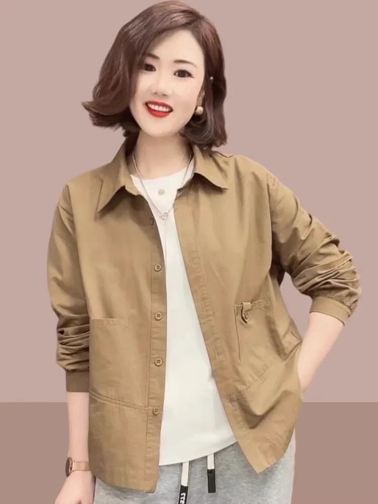 Spring Autumn New Style Women's Long Sleeve Shirt Cardigan Short Coat Popular Small Size Female Top Button Design Pure Color