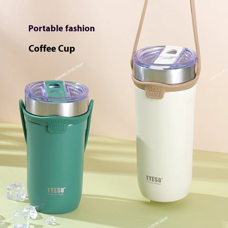 Tyeso Stainless Steel Coffee Mug with Straw Insulated Vacuum Flask Tumbler Double-Walled Thermos Bottle for Hot Cold Beverages